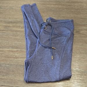 Joyfolie Navy Heathered Drawstring Leggings with Gold Accents